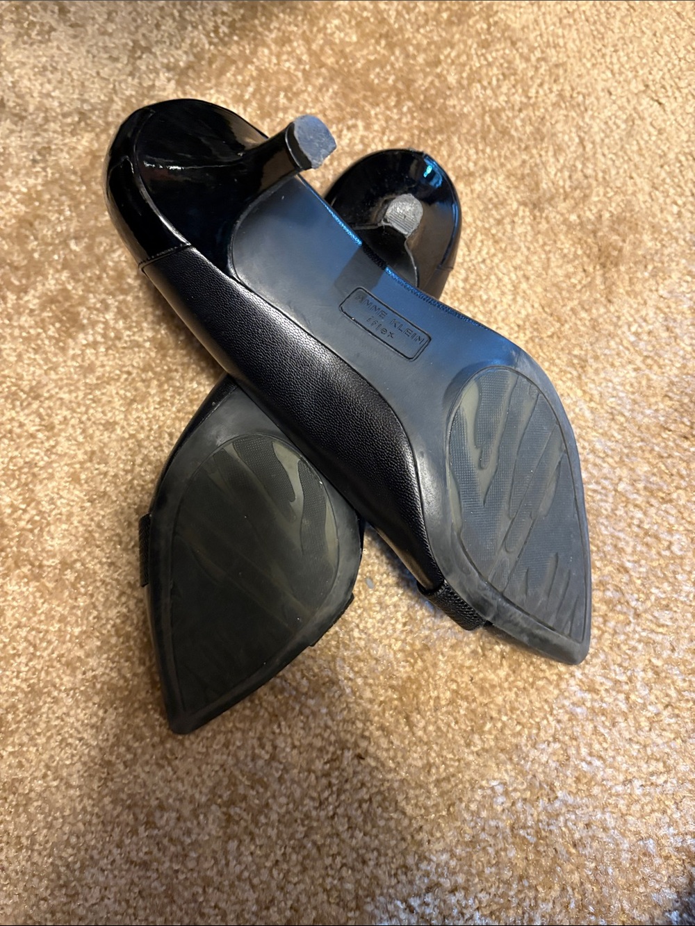 Anne Klein Black Pointed Toe Patent Pumps with Elastic Band - Picture 3 of 3